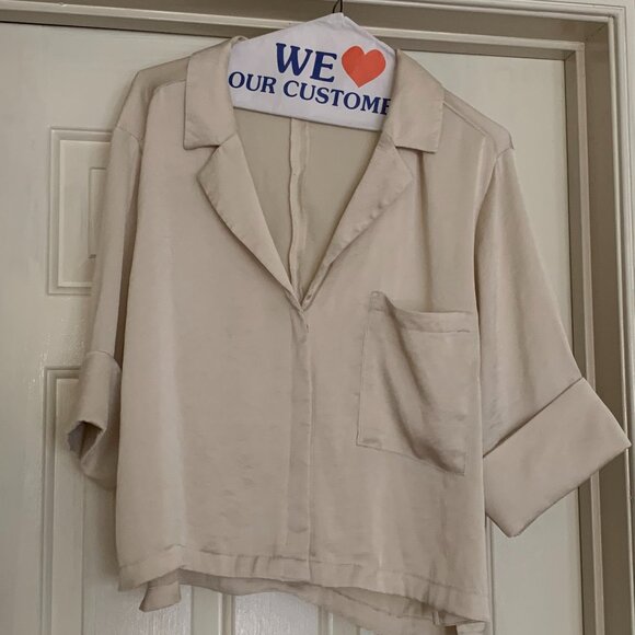 Open Edit Satin Camp Shirt Size M EUC - Picture 2 of 5
